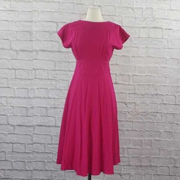 Vintage 80s Silk Pink Midi Dress 4 - Picture 1 of 7